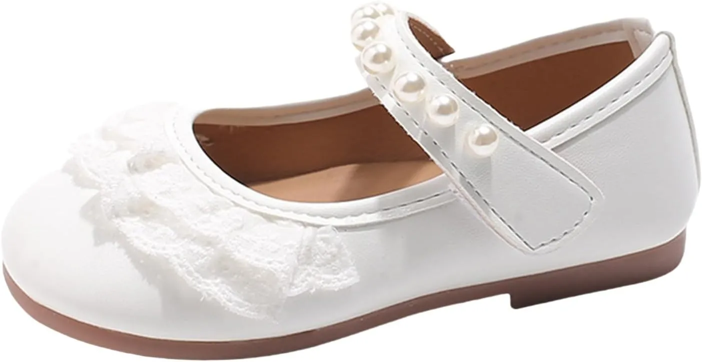 Girls Leather Lace Sandals Beaded Strap Closed Toe Mary Jane Shoes Toddler Kids Wedding Birthday Low Heel Sandals