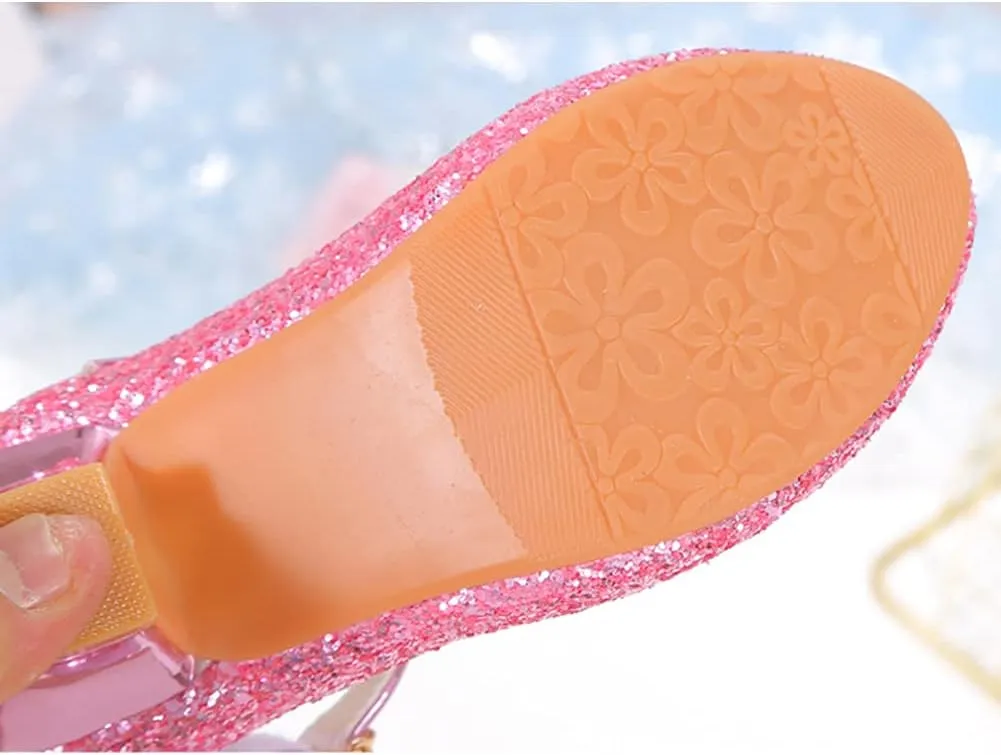 Girls Low Heels Princess Dress Shoes Glitter Sequins Mary Jane Party Wedding Shoes