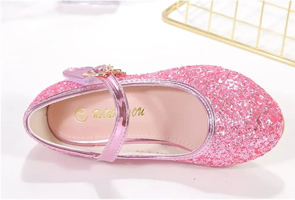 Girls Low Heels Princess Dress Shoes Glitter Sequins Mary Jane Party Wedding Shoes