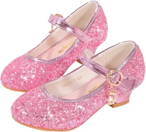 Girls Low Heels Princess Dress Shoes Glitter Sequins Mary Jane Party Wedding Shoes