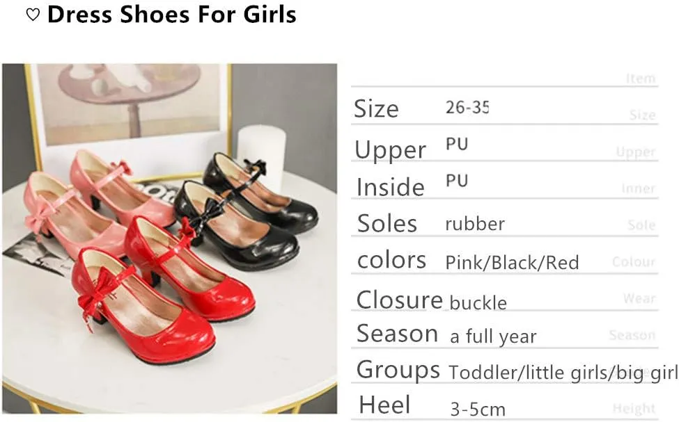 Girls PU Leather High Heel Shoes Bowknot Girls Dress Shoes