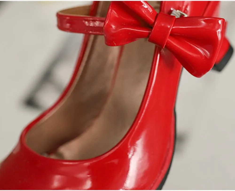 Girls PU Leather High Heel Shoes Bowknot Girls Dress Shoes
