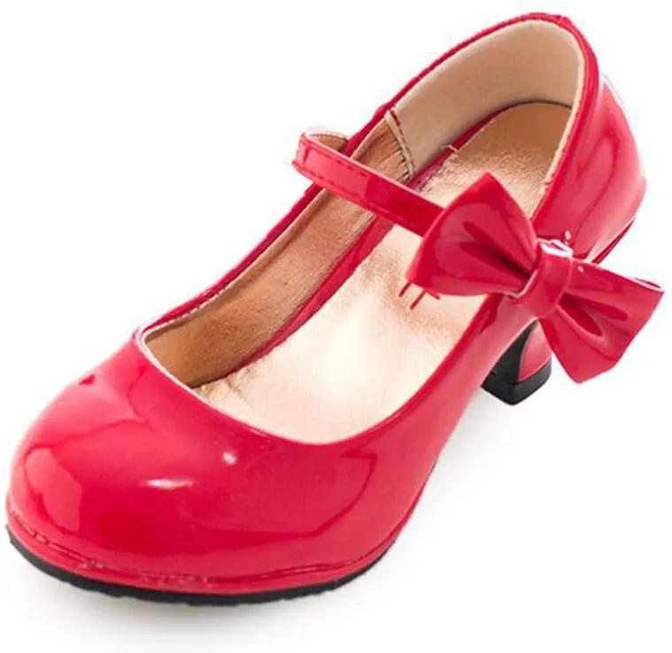 Girls PU Leather High Heel Shoes Bowknot Girls Dress Shoes