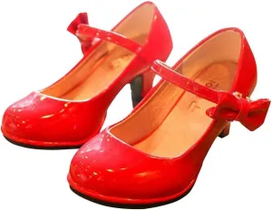 Girls PU Leather High Heel Shoes Bowknot Girls Dress Shoes