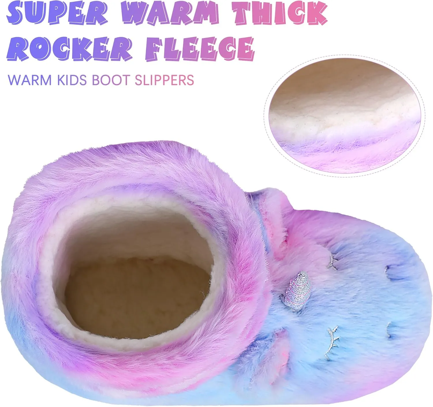 Girls Unicorn Bootie Slippers - Little Kids Cartoon House Slippers With Warm Plush Memory Foam