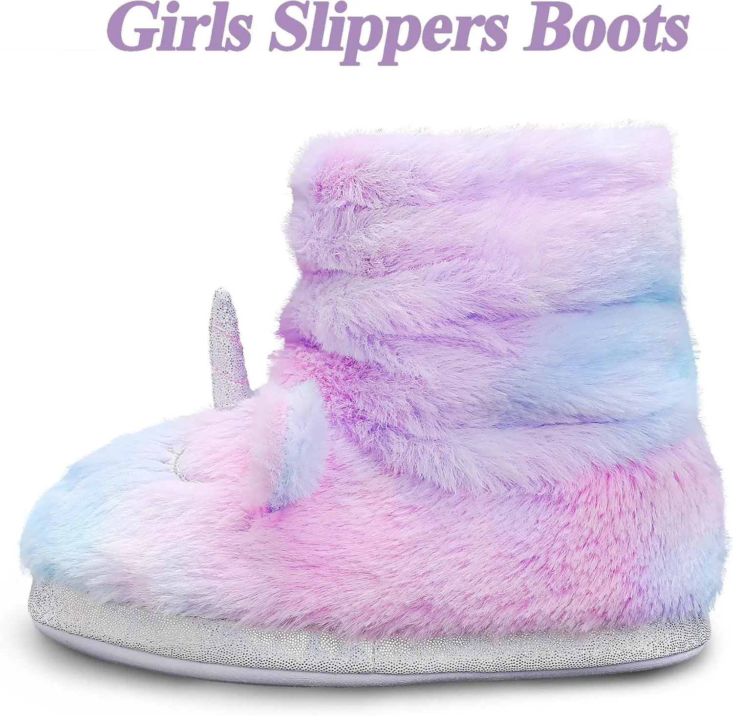 Girls Unicorn Bootie Slippers - Little Kids Cartoon House Slippers With Warm Plush Memory Foam