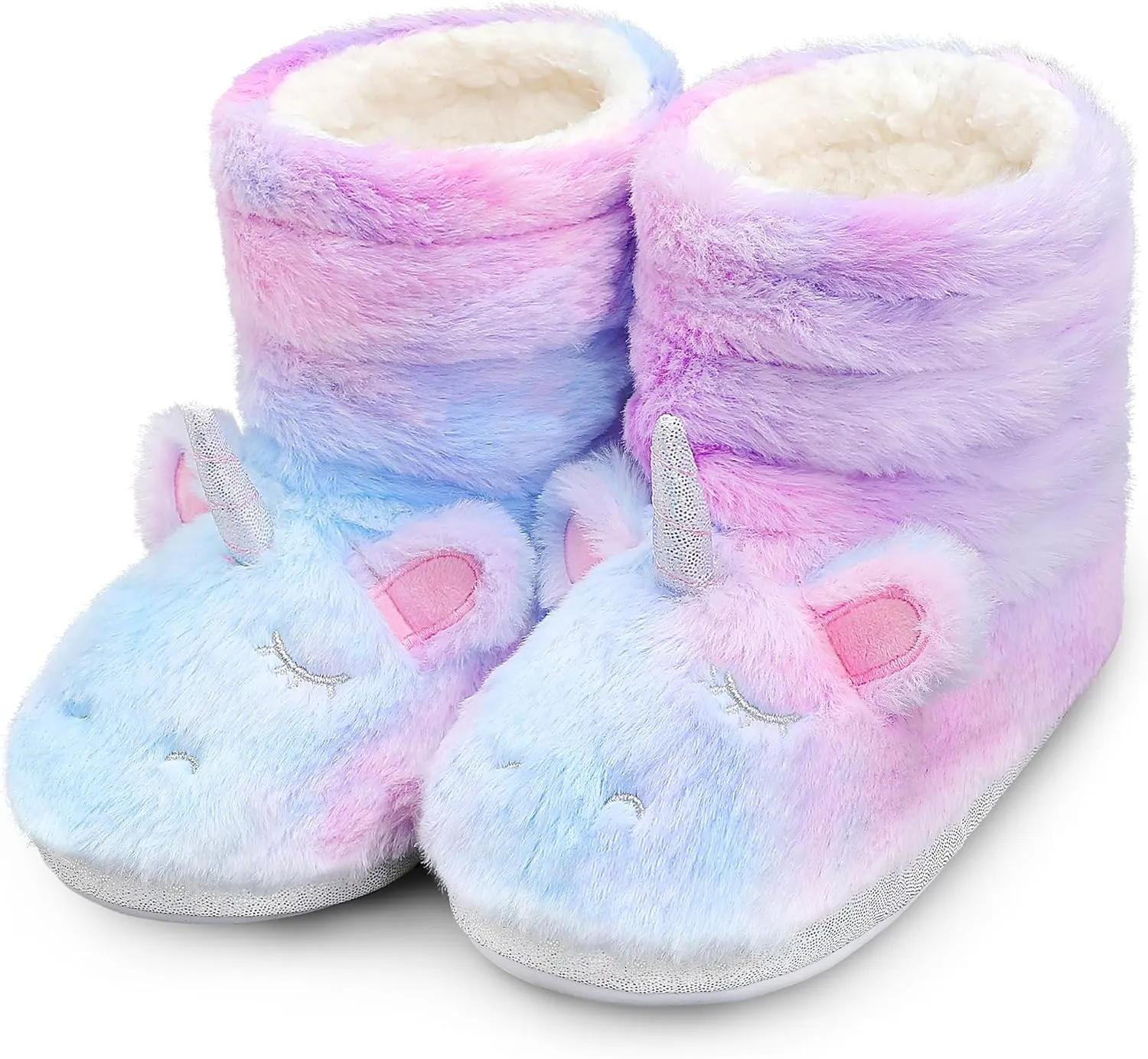 Girls Unicorn Bootie Slippers - Little Kids Cartoon House Slippers With Warm Plush Memory Foam