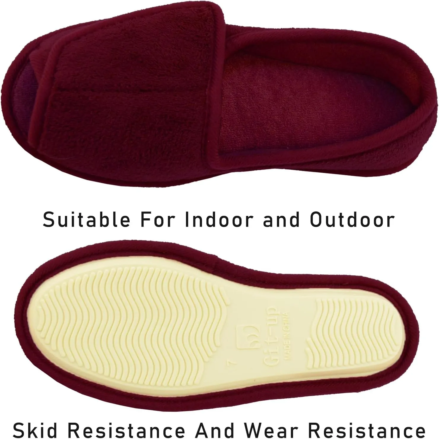 Git-up Women Diabetic Slippers/W Arthritis Edema Adjustable Closure Memory Foam House Shoes Open Toe Extra Wide