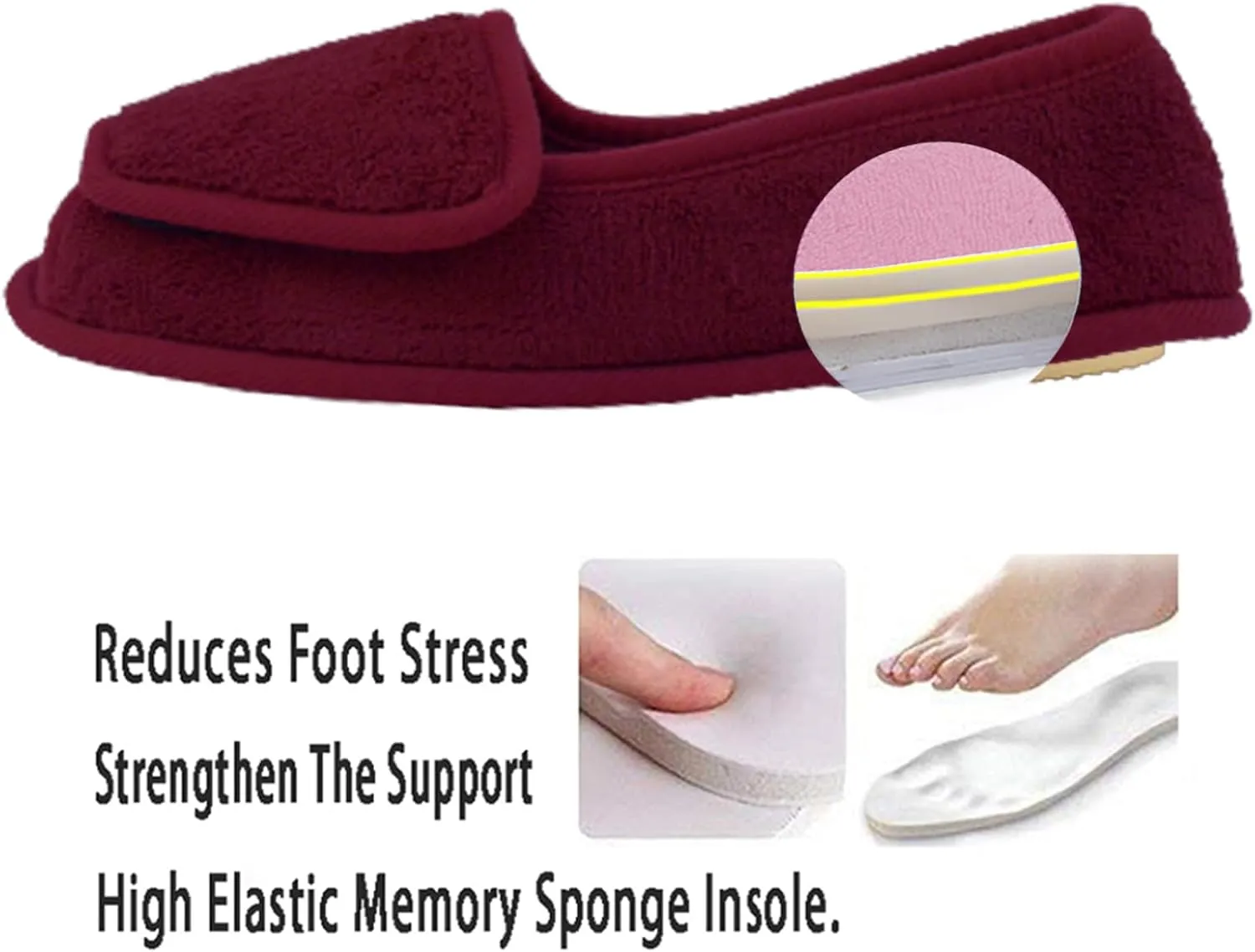 Git-up Women Diabetic Slippers/W Arthritis Edema Adjustable Closure Memory Foam House Shoes Open Toe Extra Wide