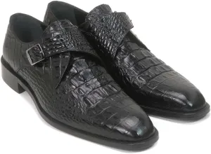 Golden Pass Crocodile Print Black Monk Buckle Leather Sole Men's Shoes