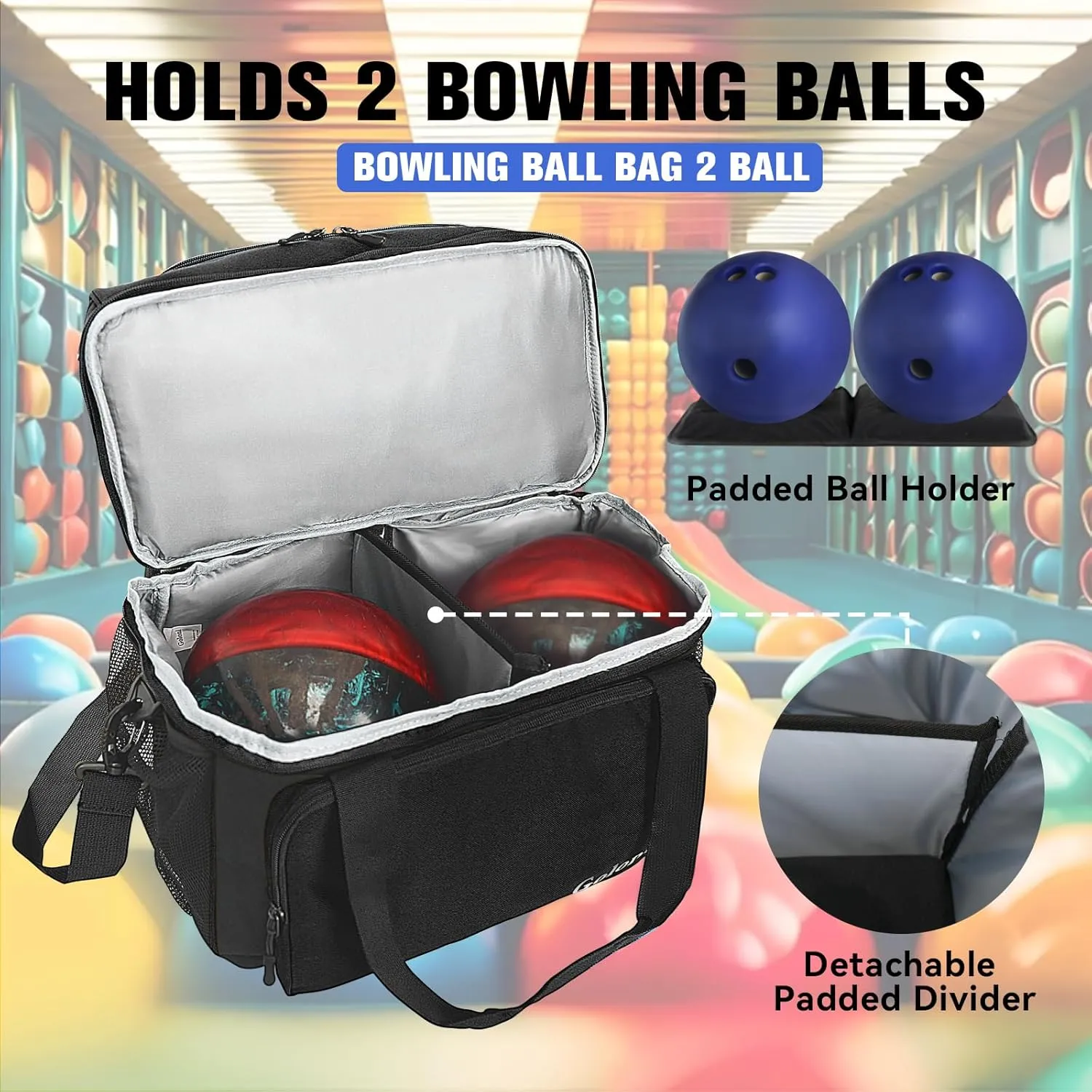 Goloni Bowling Ball Bag 2 Ball, Two Ball Bowling Bag with Padded Ball Holder