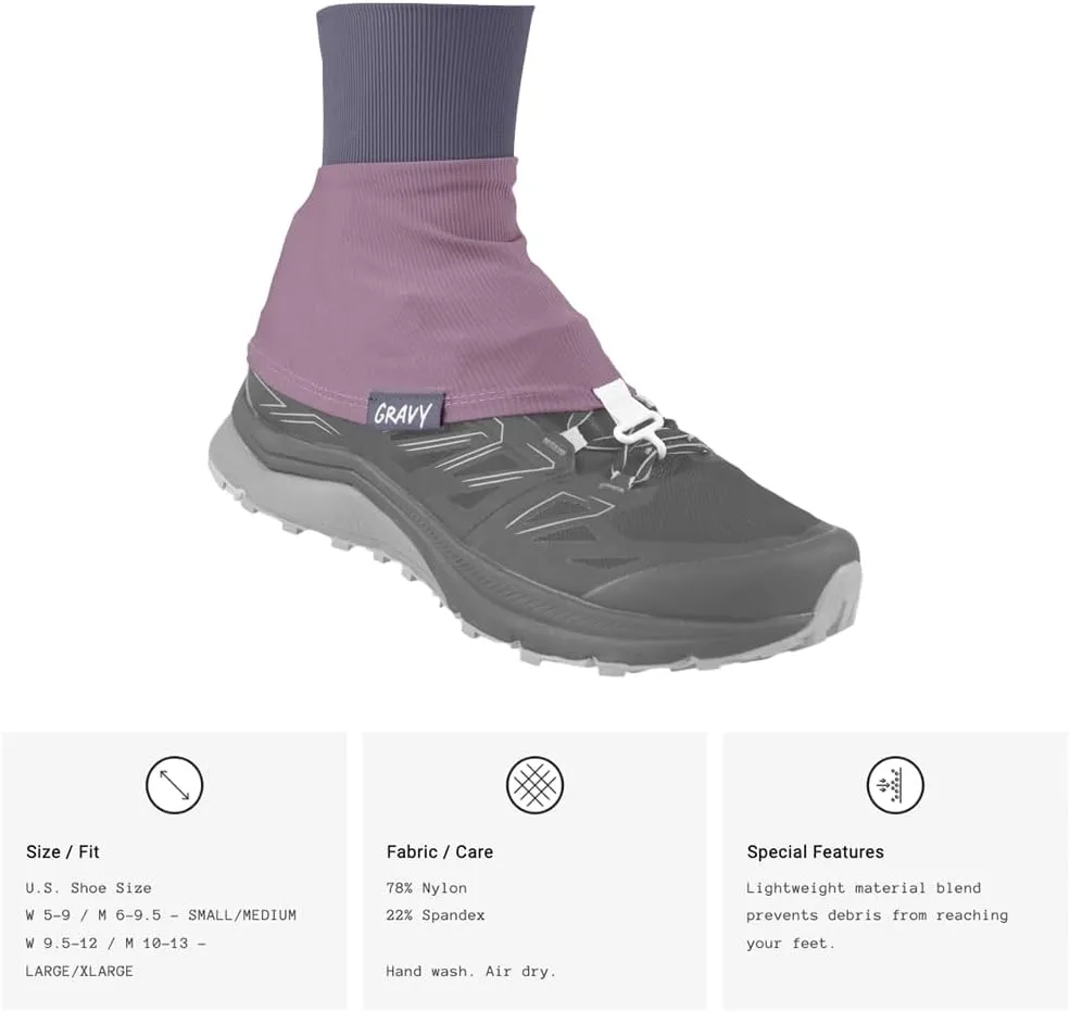 Gravy Style Trail Gaiters for Hiking, Trail Running, Backpacking, Prevent Debris in Shoes, Includes Fastener, Works with Compatible Shoes