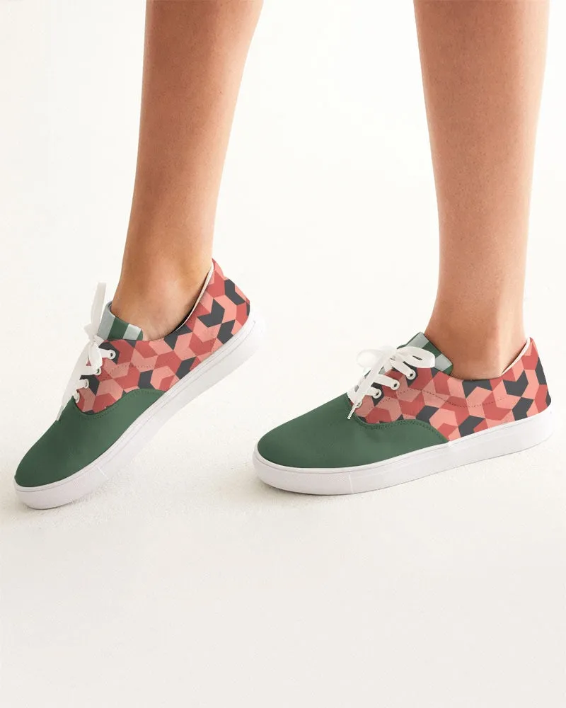 Green Red Geometric Striped | Women's | Canvas Sneakers