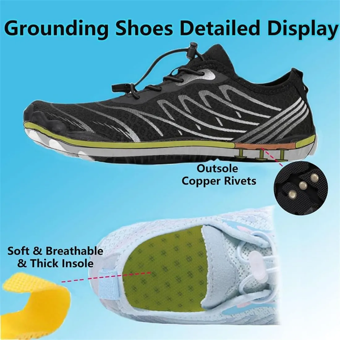 Grounding Shoes with Copper, Hike Barefoot for Women Men, Breathable Non-Slip Grounded Barefoot Footwear, Wide Toe Water Shoes for Hiking