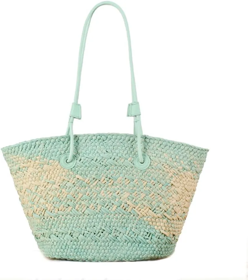 GRPKSSIB Women Straw Tote Bag Summer Beach Bags Luxury Handmade Shoulder Bag Woven Basket Handbags Large Straw Purses