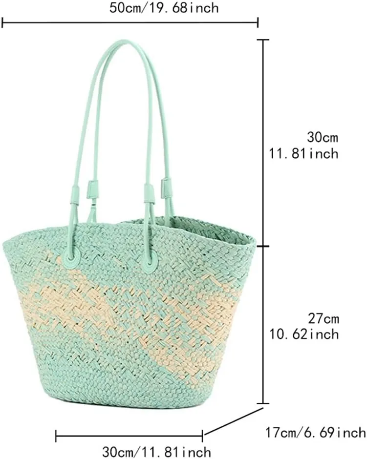 GRPKSSIB Women Straw Tote Bag Summer Beach Bags Luxury Handmade Shoulder Bag Woven Basket Handbags Large Straw Purses