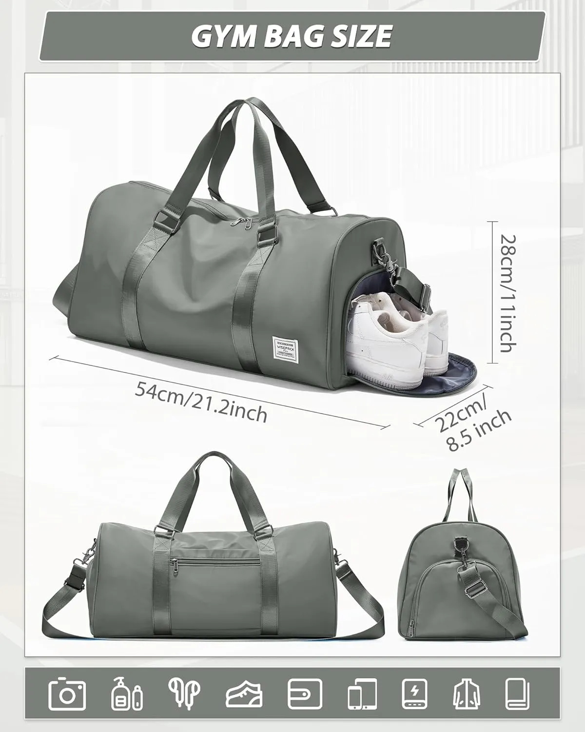 Gym Bag for Men Women with Shoe Compartment,Small Travel Duffle Bags for Traveling Overnight Weekender Personal Item Travel Bag Large Sport Workout Bag Dark Green