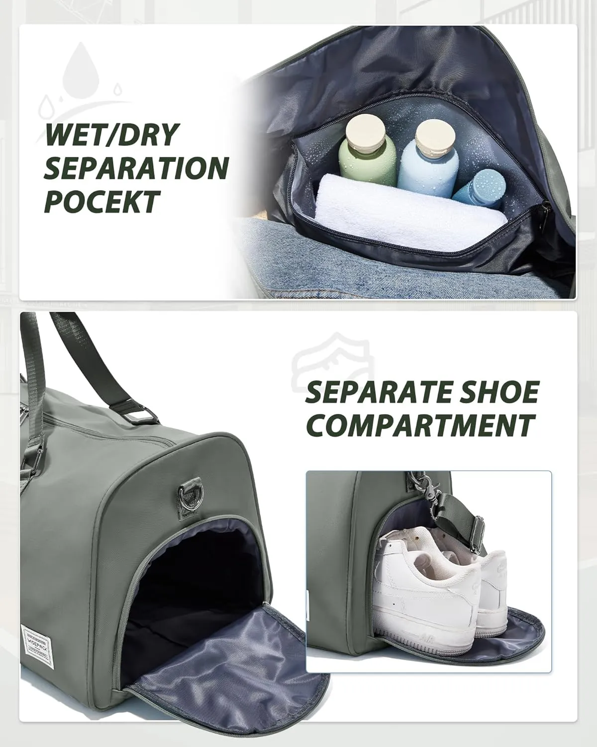 Gym Bag for Men Women with Shoe Compartment,Small Travel Duffle Bags for Traveling Overnight Weekender Personal Item Travel Bag Large Sport Workout Bag Dark Green