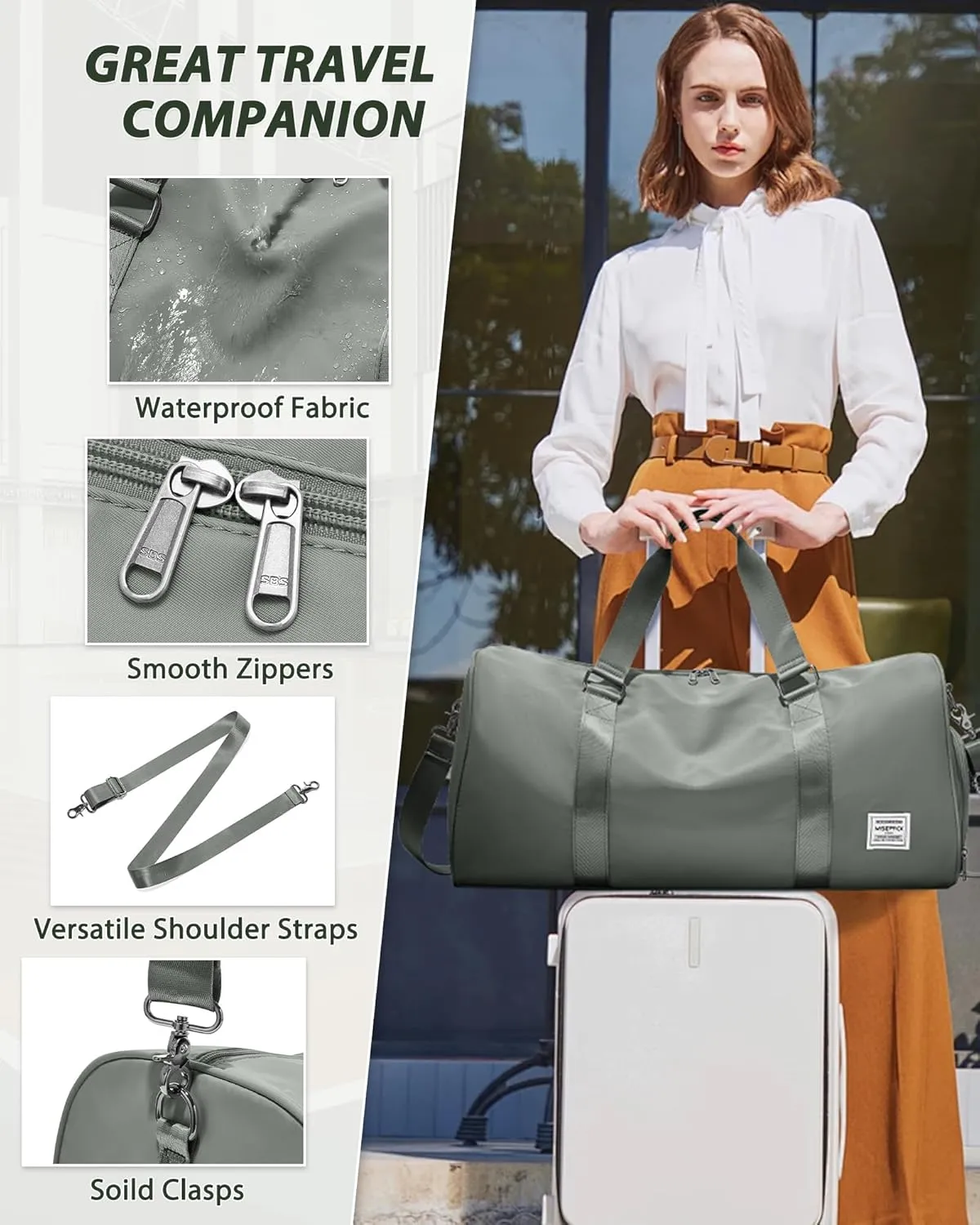 Gym Bag for Men Women with Shoe Compartment,Small Travel Duffle Bags for Traveling Overnight Weekender Personal Item Travel Bag Large Sport Workout Bag Dark Green
