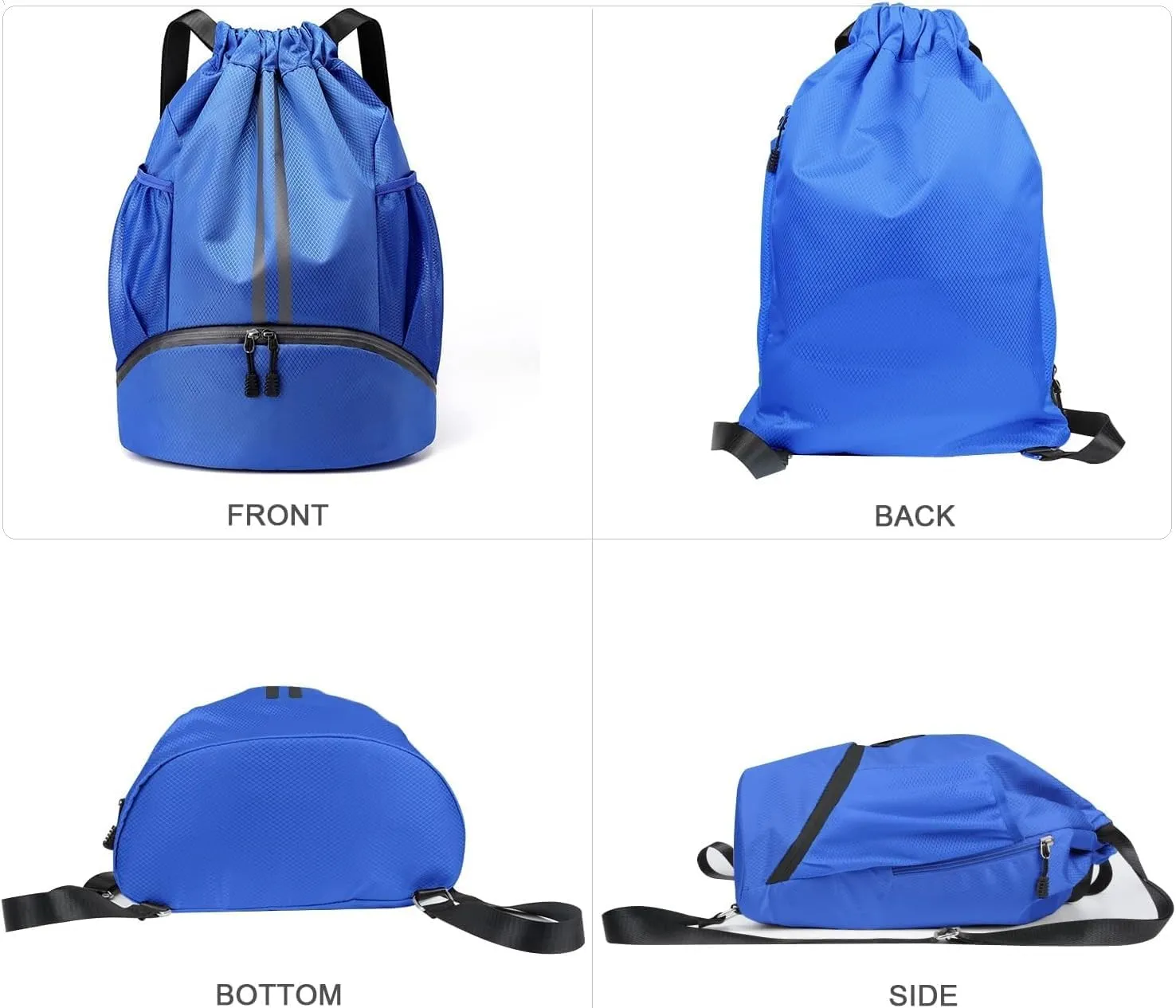 Gym Drawstring Backpack Large Basketball String Bag Workout Track Bag with Shoes Compartment and Dry Wet Separation Pocket(Light Blue)