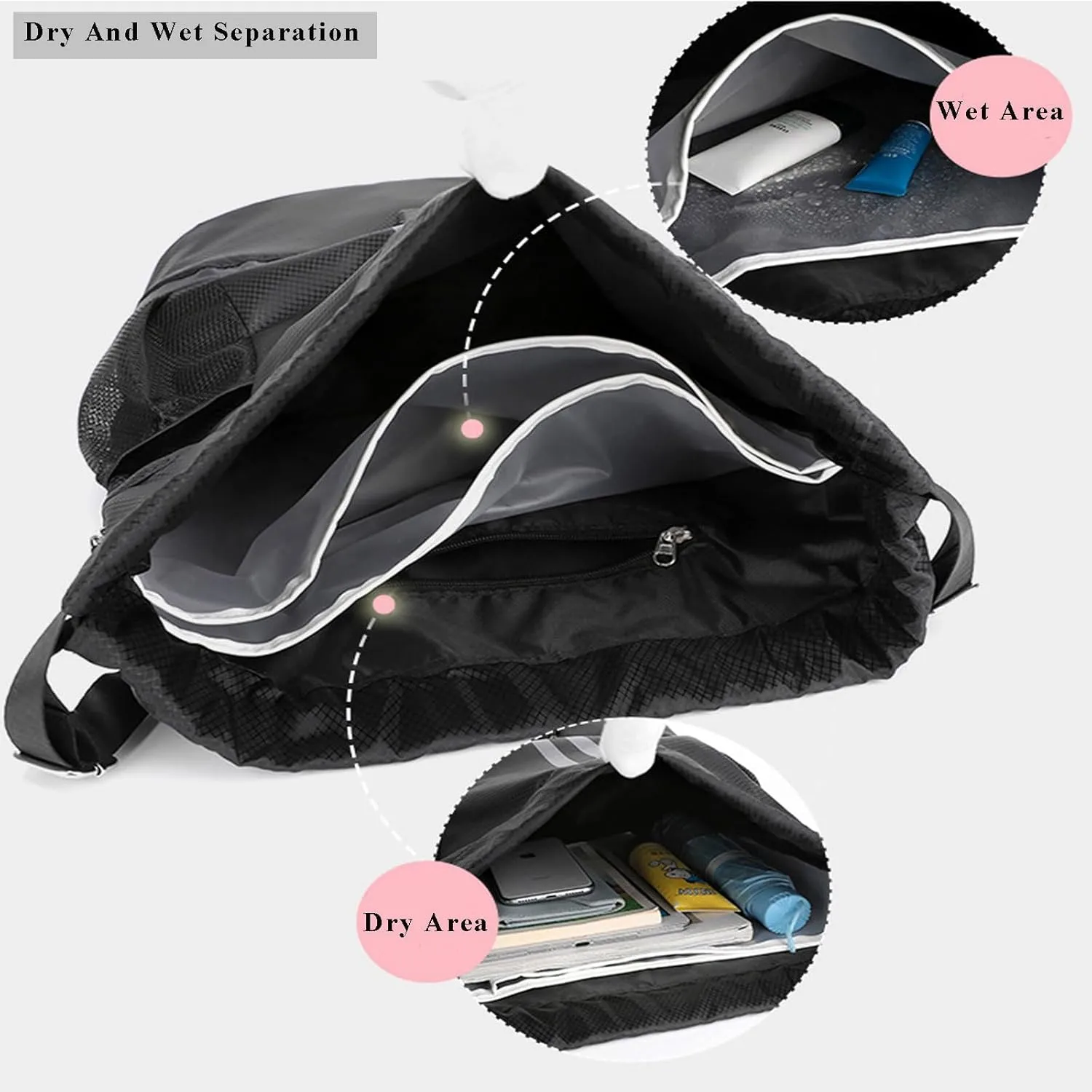 Gym Drawstring Backpack Large Basketball String Bag Workout Track Bag with Shoes Compartment and Dry Wet Separation Pocket(Light Blue)