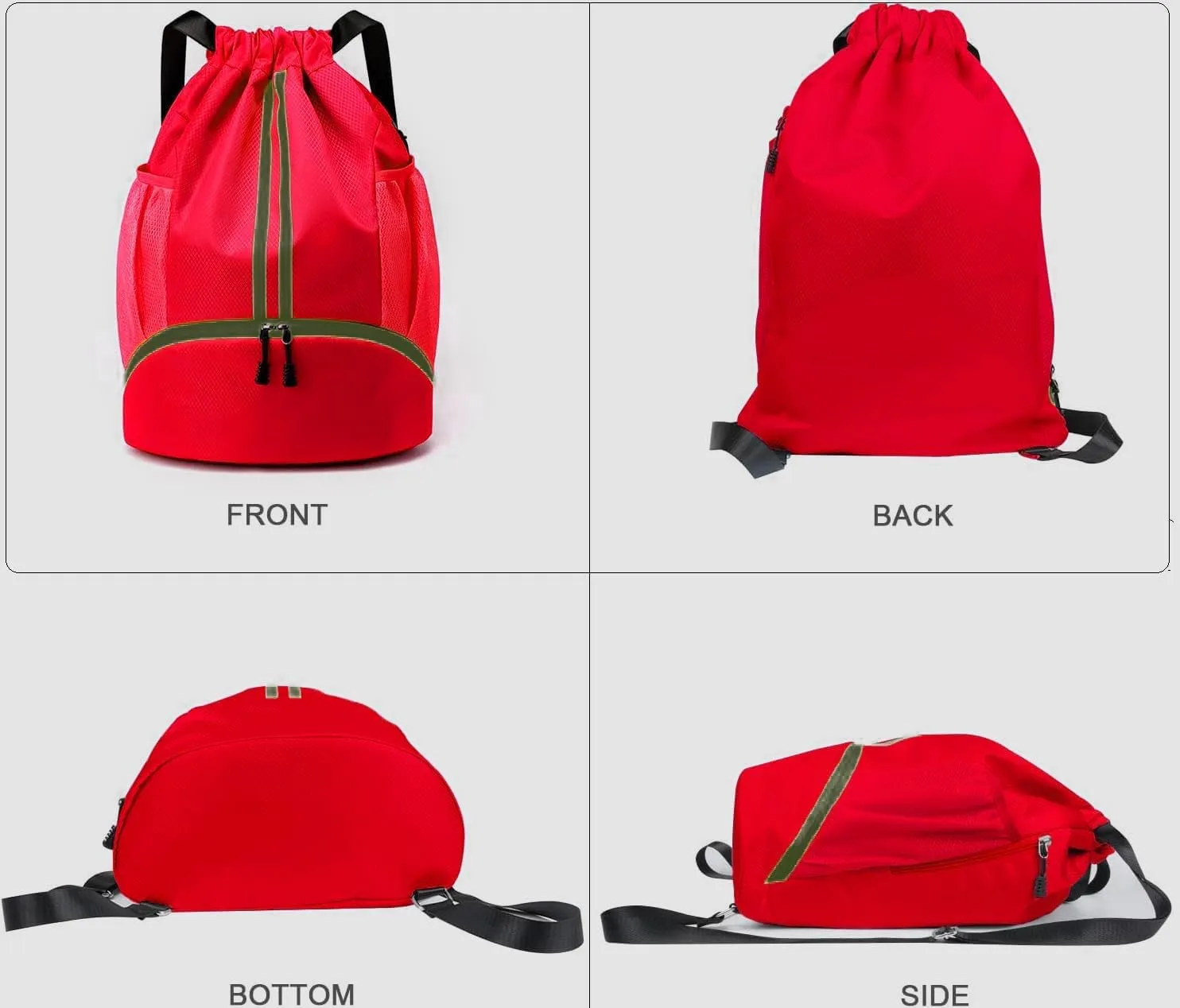 Gym Drawstring Bag Large Basketball Backpack Lightweight Outdoor Indoor Workout Track Bag with Dry/Wet Pockets, Shoes Compartment, Drawstring Top, Large Size(Red)