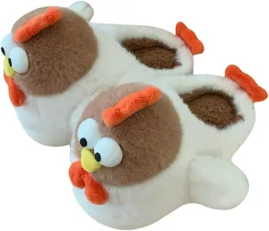 Halemet Cute Chicken Slippers for Women Cartoon Animal Slippers for Women Cozy Plush Non-Slip House Slippers Indoor Outdoor