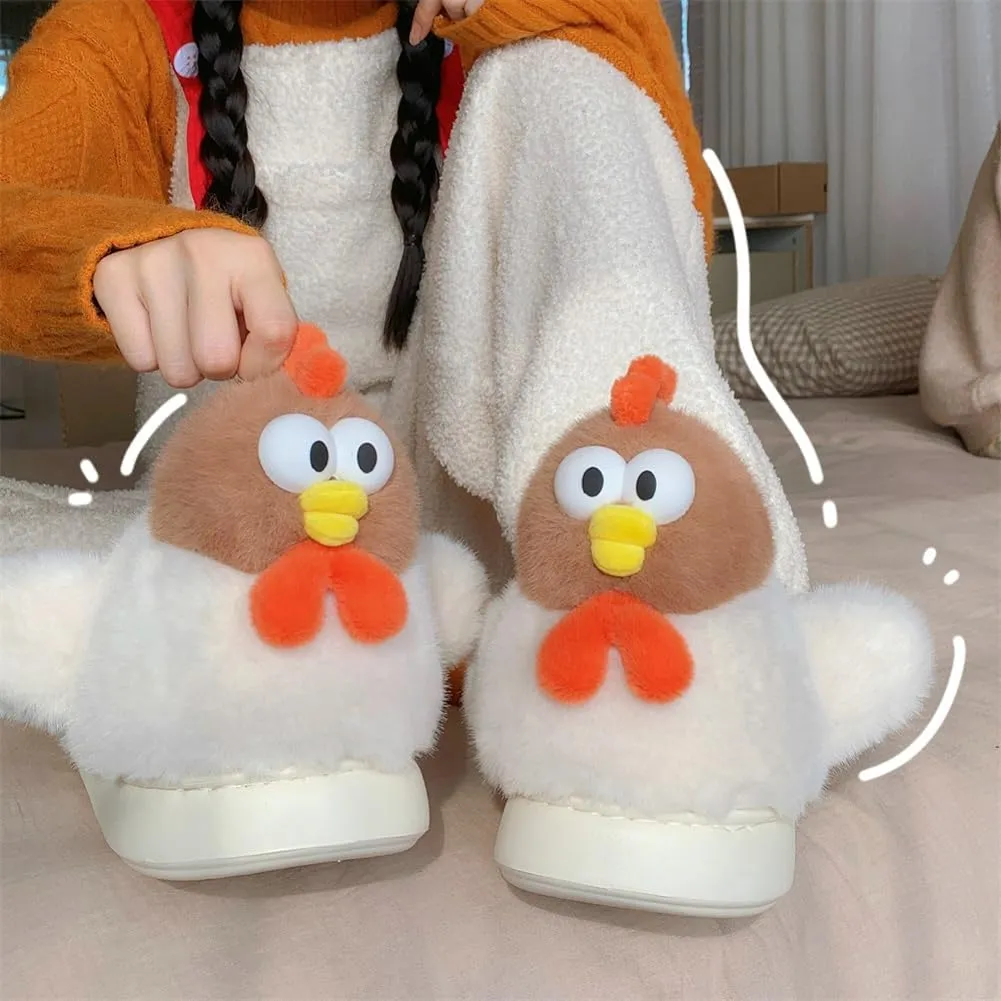 Halemet Cute Chicken Slippers for Women Cartoon Animal Slippers for Women Cozy Plush Non-Slip House Slippers Indoor Outdoor
