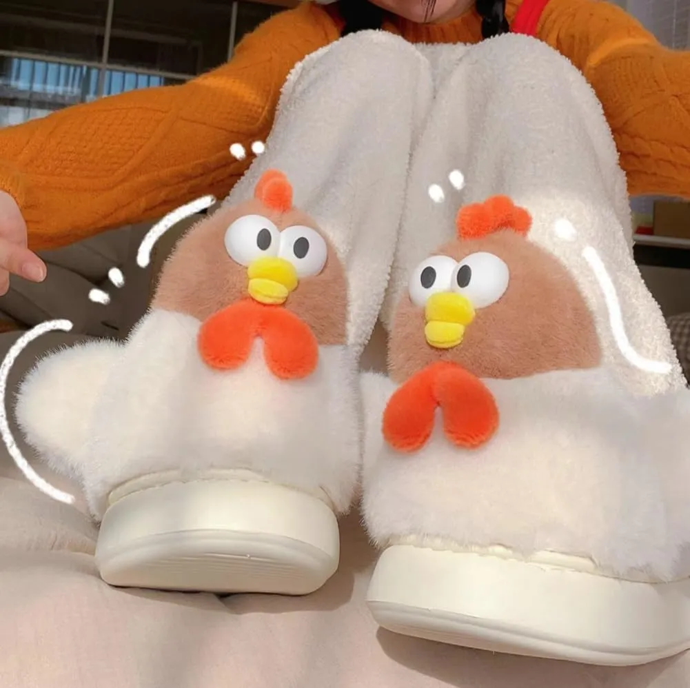 Halemet Cute Chicken Slippers for Women Cartoon Animal Slippers for Women Cozy Plush Non-Slip House Slippers Indoor Outdoor