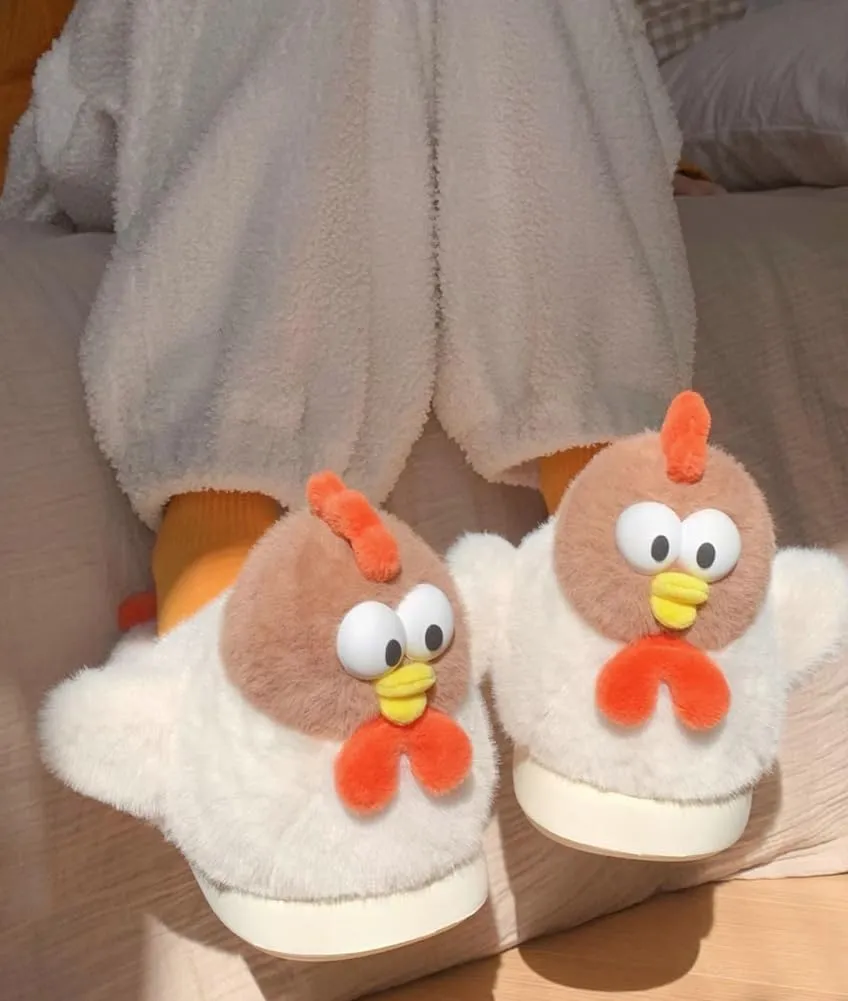 Halemet Cute Chicken Slippers for Women Cartoon Animal Slippers for Women Cozy Plush Non-Slip House Slippers Indoor Outdoor
