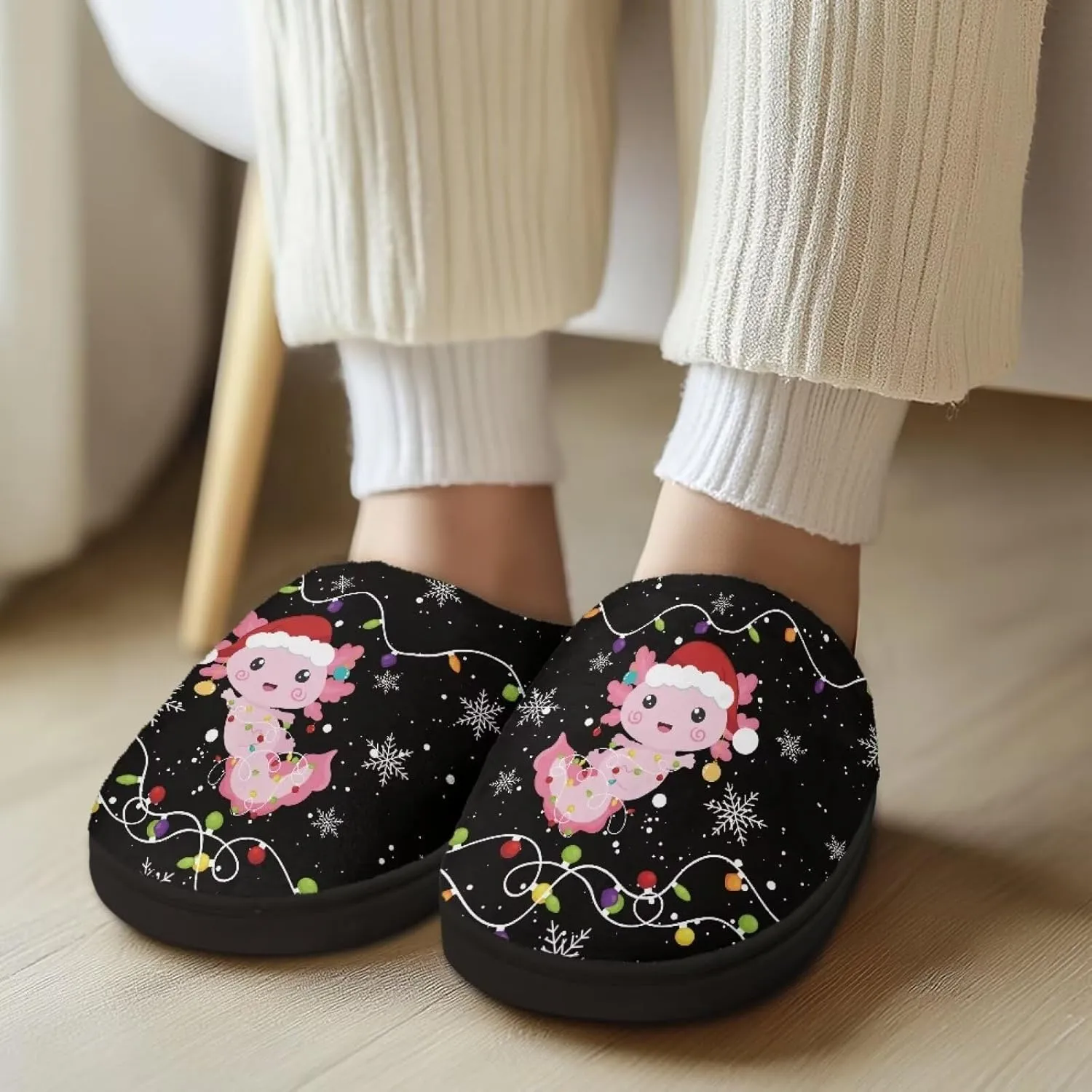 Halloween Christmas Designs Cotton Slippers for Women and Men Soft Warm Non-Slip House Slippers Travel Slippers