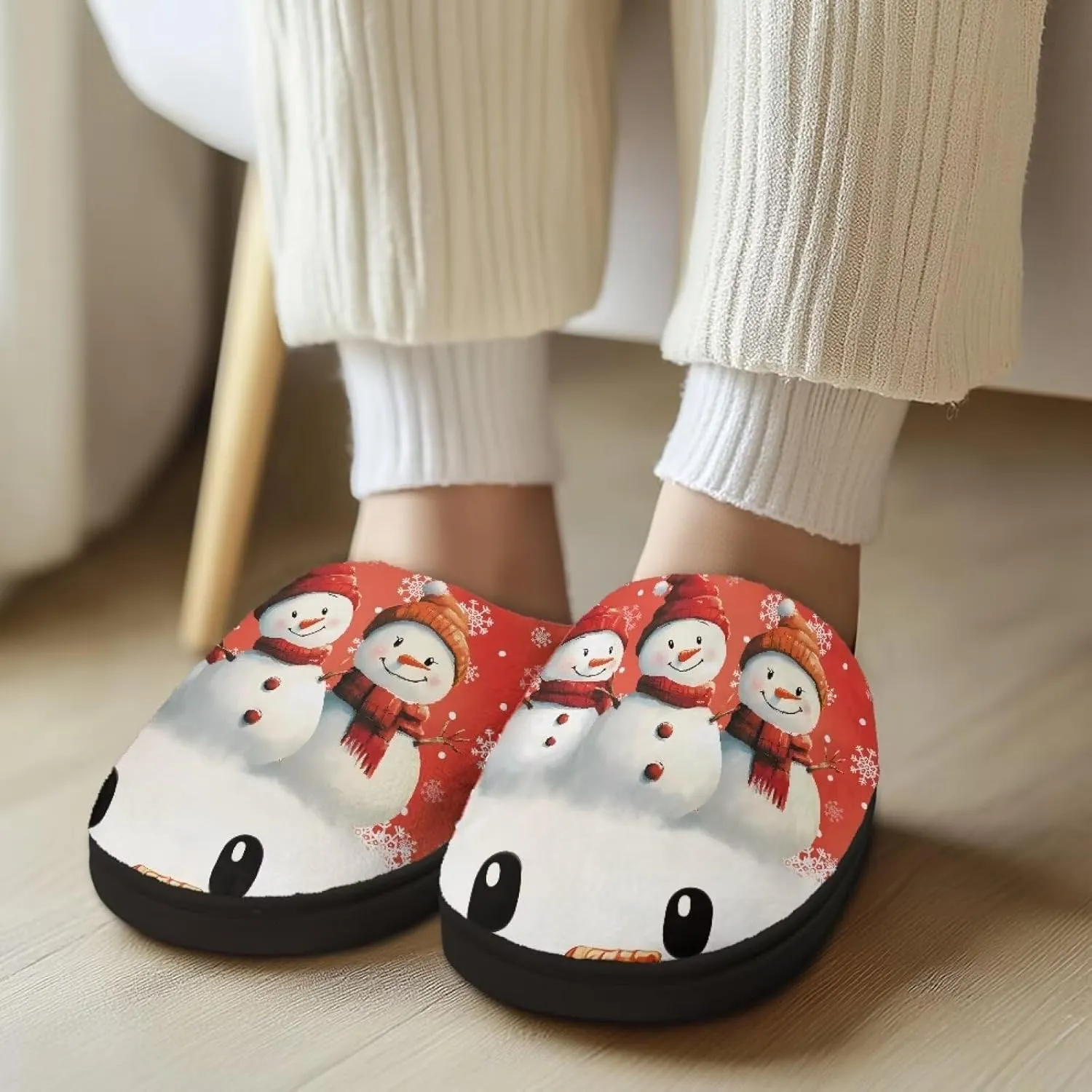 Halloween Christmas Designs Cotton Slippers for Women and Men Soft Warm Non-Slip House Slippers Travel Slippers