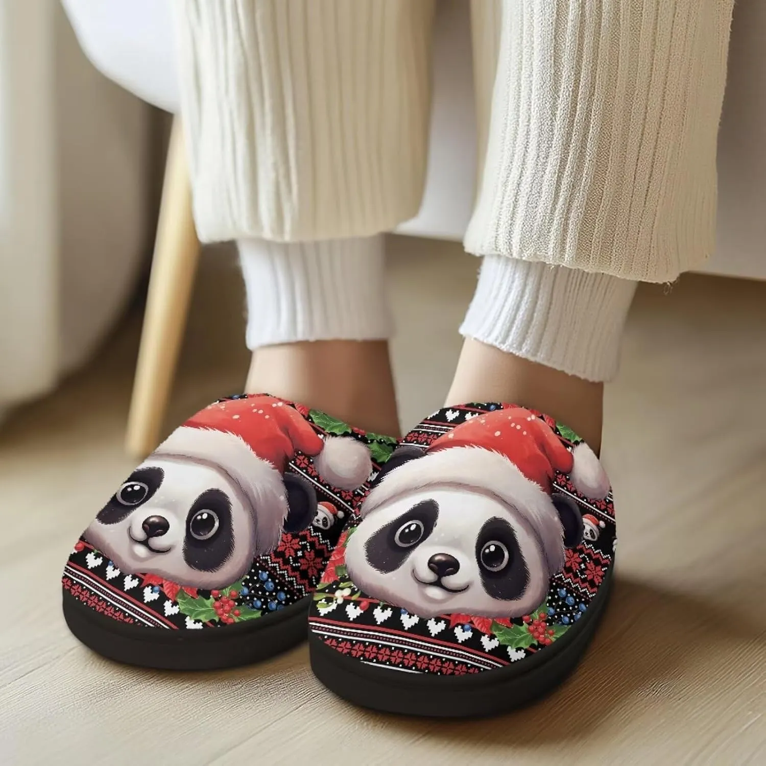 Halloween Christmas Designs Cotton Slippers for Women and Men Soft Warm Non-Slip House Slippers Travel Slippers