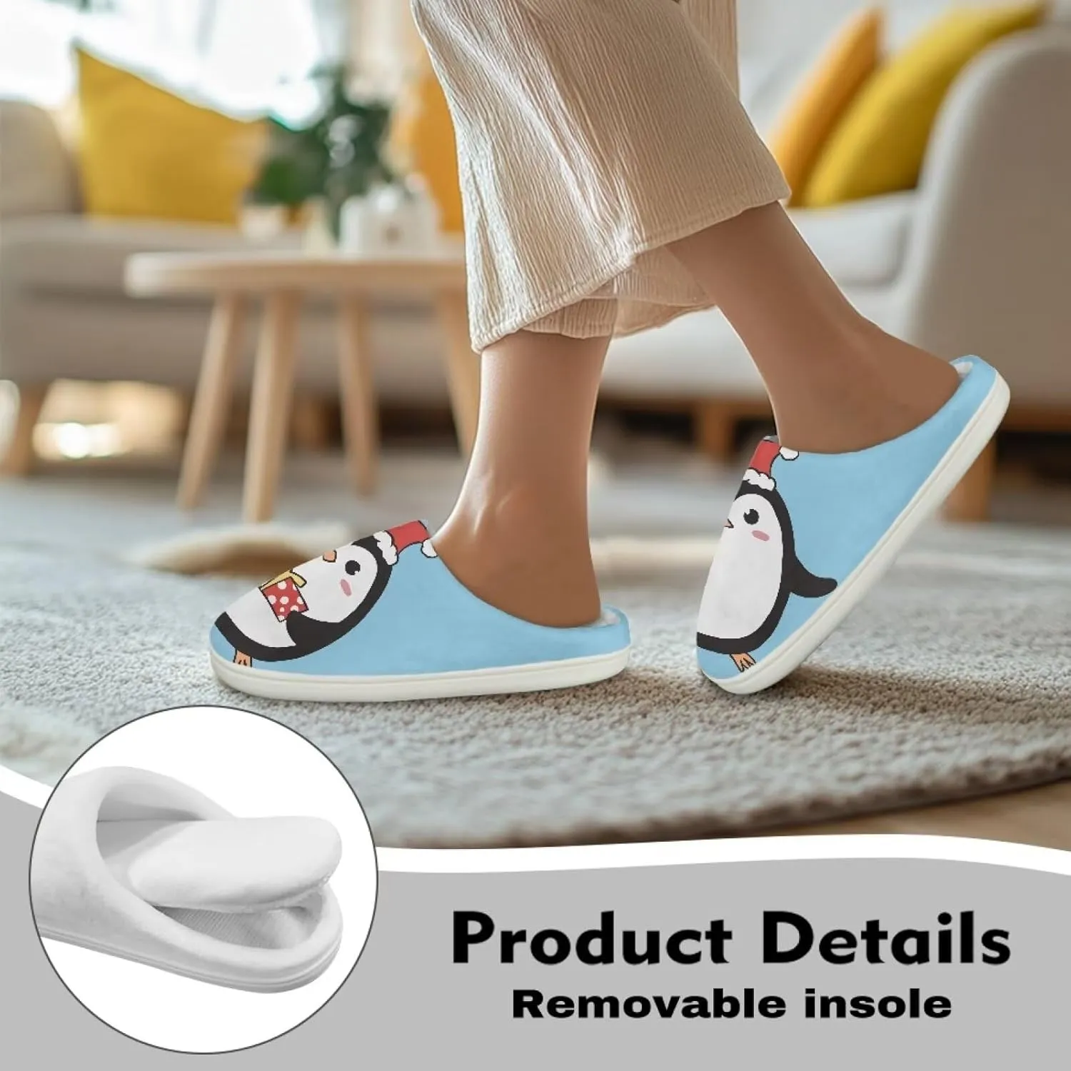 Halloween Christmas Designs Cotton Slippers for Women and Men Soft Warm Non-Slip House Slippers Travel Slippers
