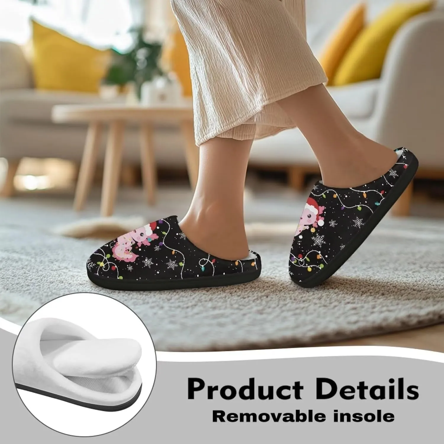 Halloween Christmas Designs Cotton Slippers for Women and Men Soft Warm Non-Slip House Slippers Travel Slippers