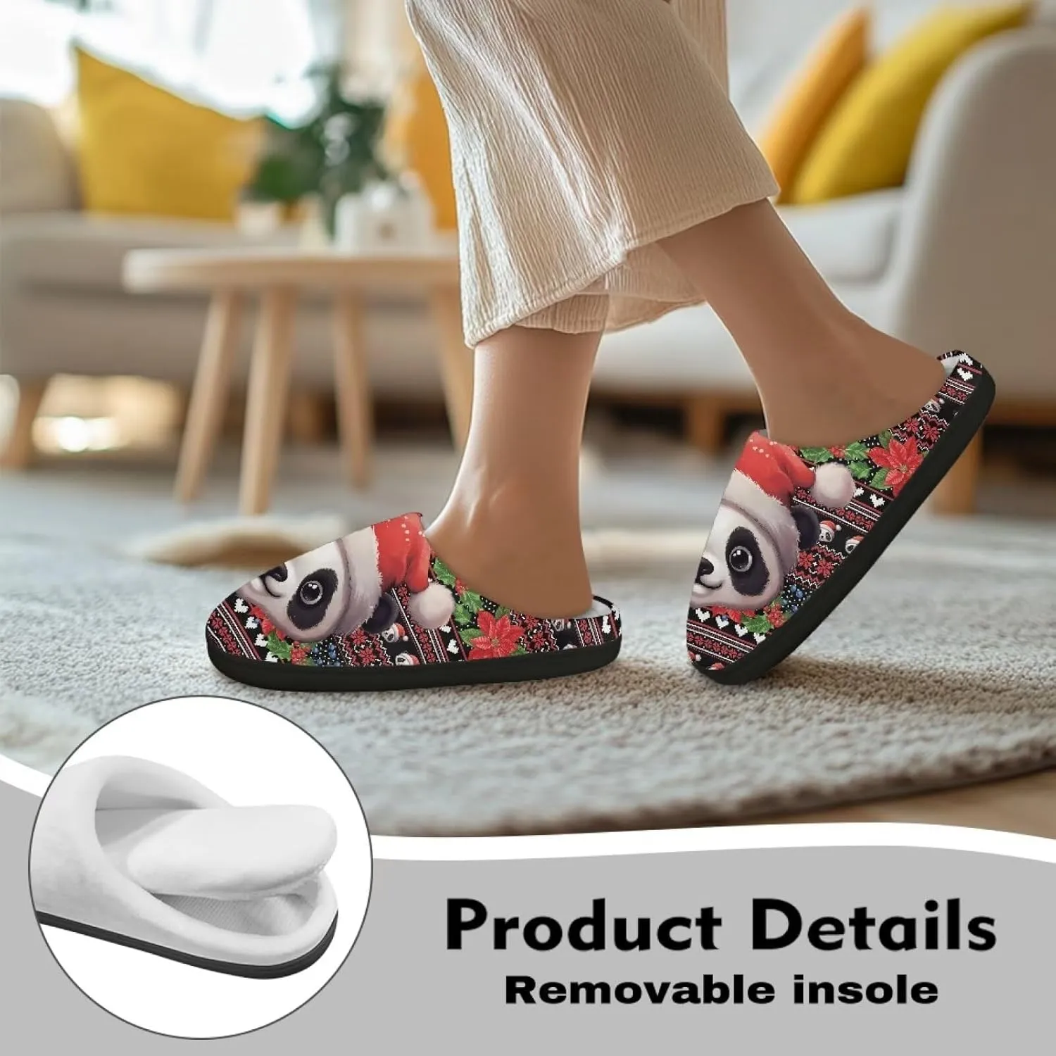 Halloween Christmas Designs Cotton Slippers for Women and Men Soft Warm Non-Slip House Slippers Travel Slippers