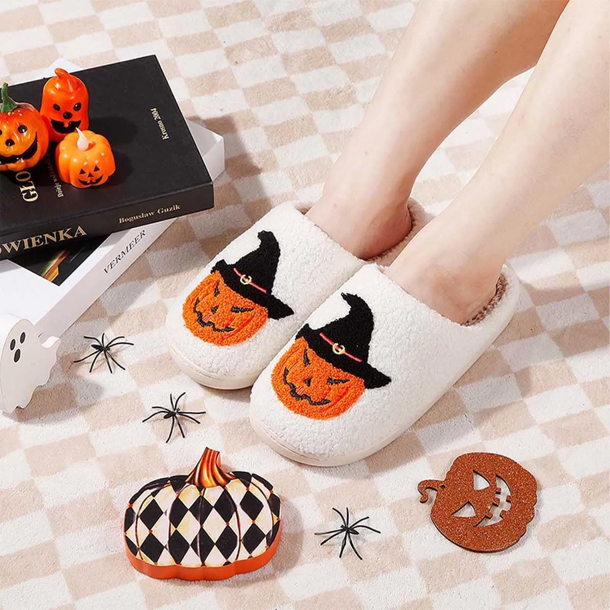 Halloween Comfy Pumpkin Slippers - Womens & Mens Memory Foam House Slippers