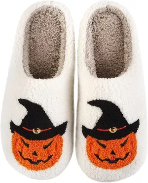 Halloween Comfy Pumpkin Slippers - Womens & Mens Memory Foam House Slippers