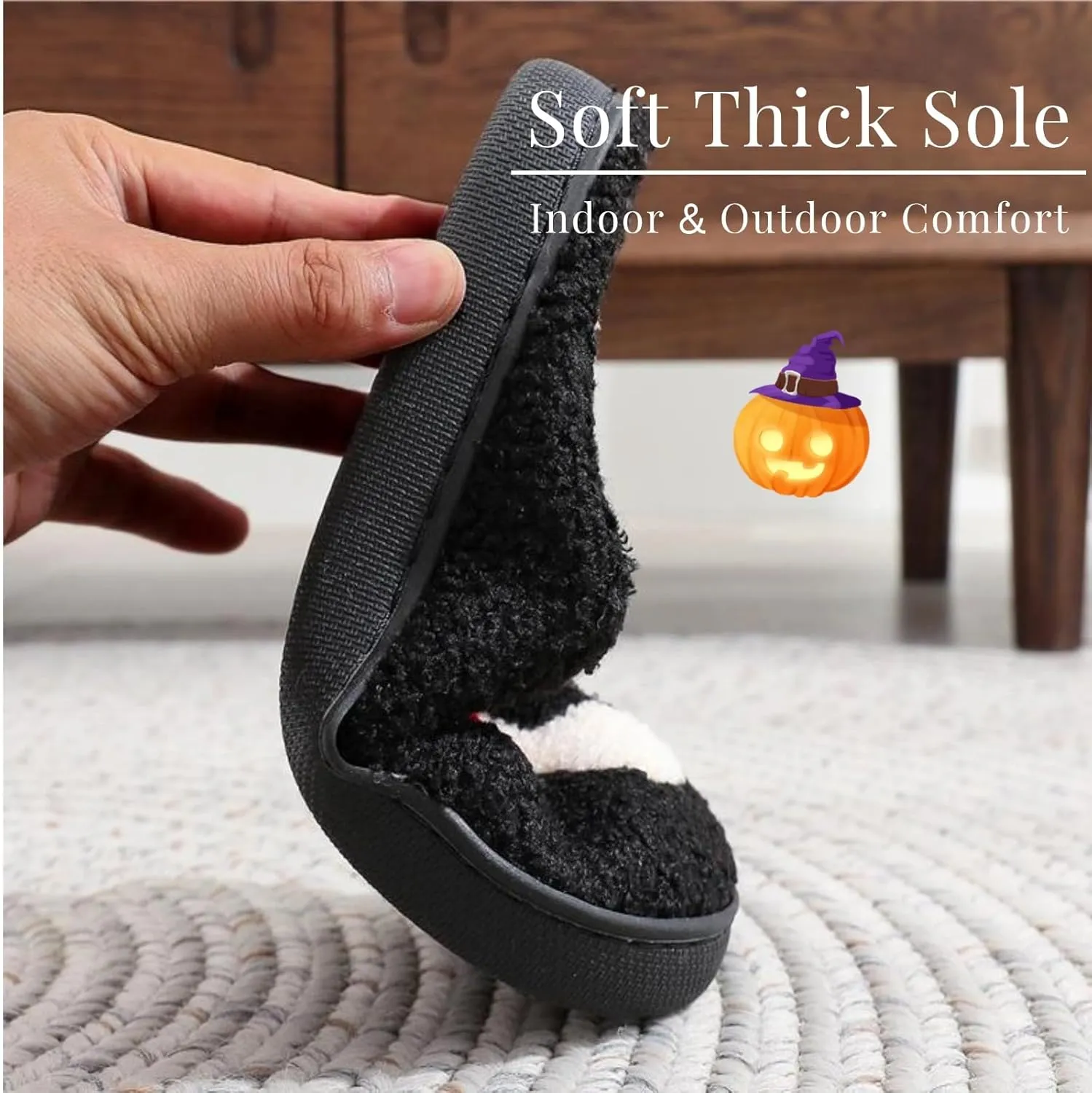 Halloween Skull Scream Spooky Fuzzy Warm Slippers Ghost Face for Women and Men Holiday Season Indoor Bedroom Shoes