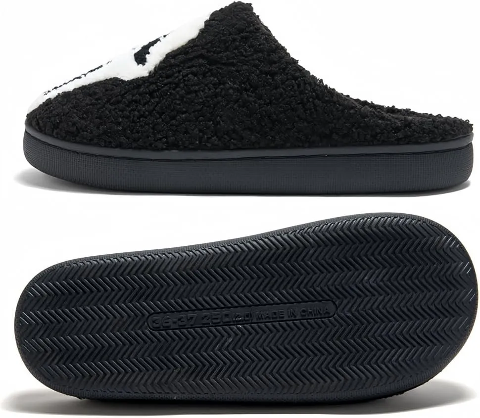 Halloween Slippers for Women Retro Soft Cozy Comfy Plush Lightweight Ghost Face Slip-on Indoor Outdoor Scream Slip on Anti-Skid Sole Christmas House Shoes