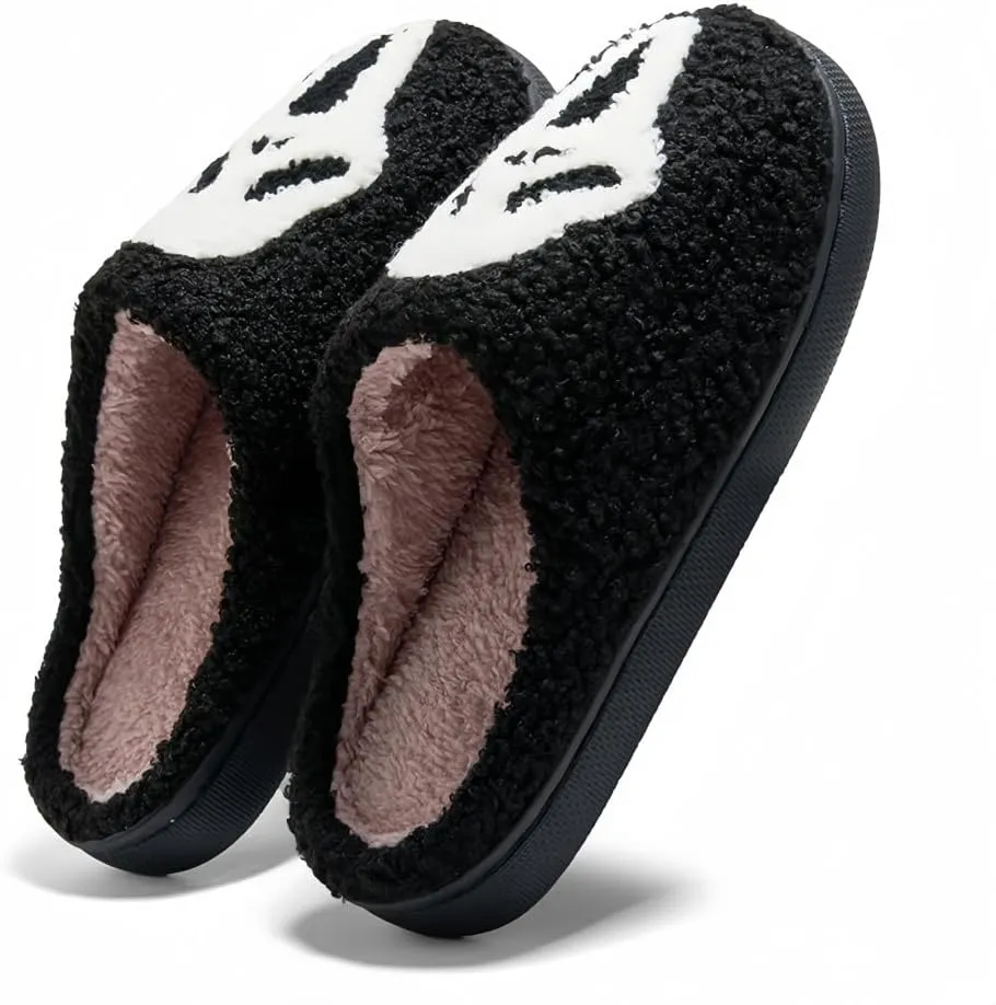 Halloween Slippers for Women Retro Soft Cozy Comfy Plush Lightweight Ghost Face Slip-on Indoor Outdoor Scream Slip on Anti-Skid Sole Christmas House Shoes