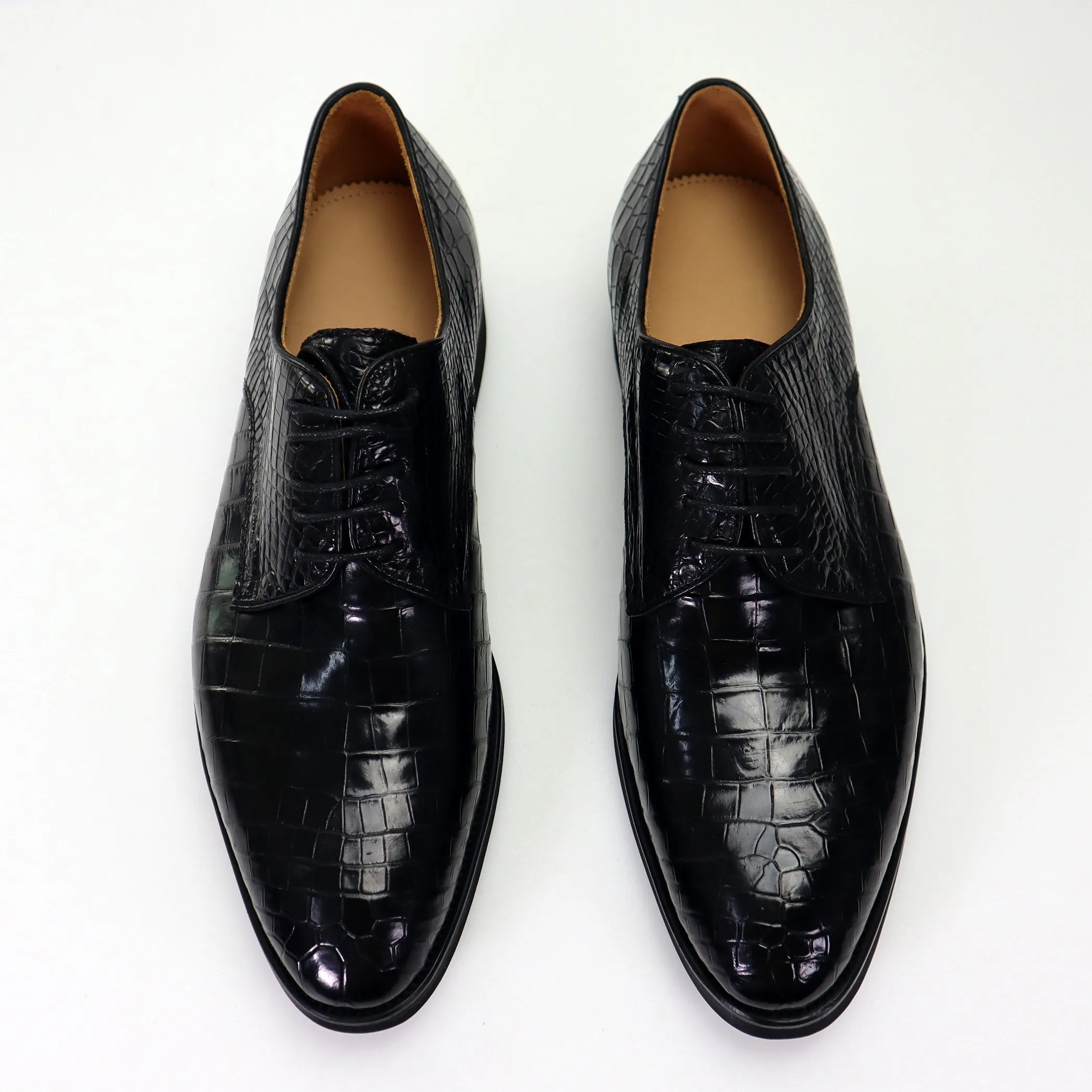 Handcrafted Alligator Derby Perforated Lace-Up Dress Shoes: Genuine Elegance and Luxury