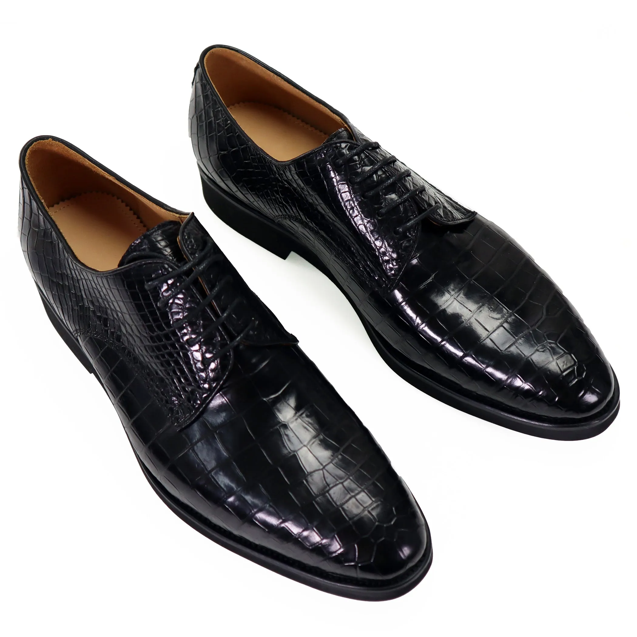 Handcrafted Alligator Derby Perforated Lace-Up Dress Shoes: Genuine Elegance and Luxury