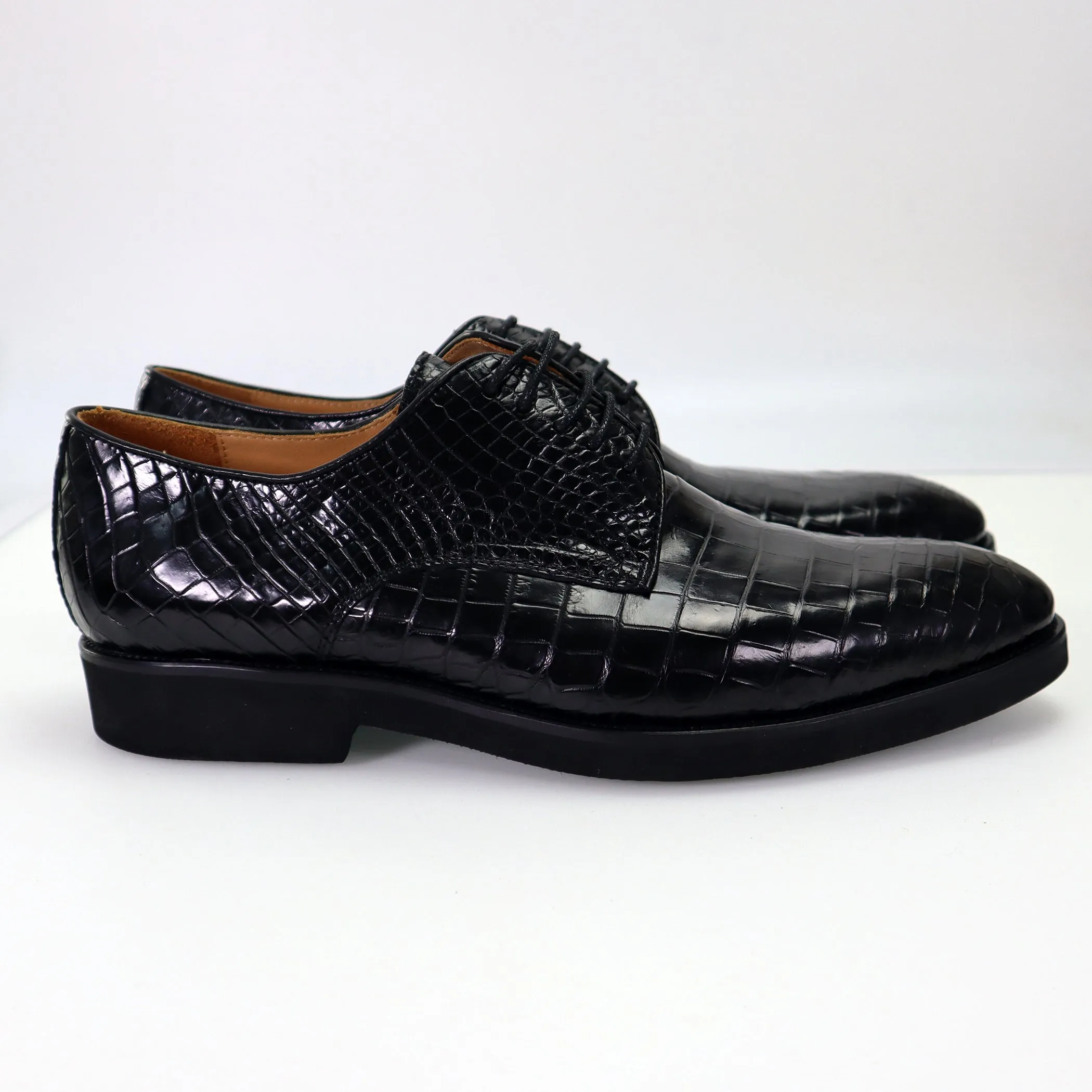 Handcrafted Alligator Derby Perforated Lace-Up Dress Shoes: Genuine Elegance and Luxury