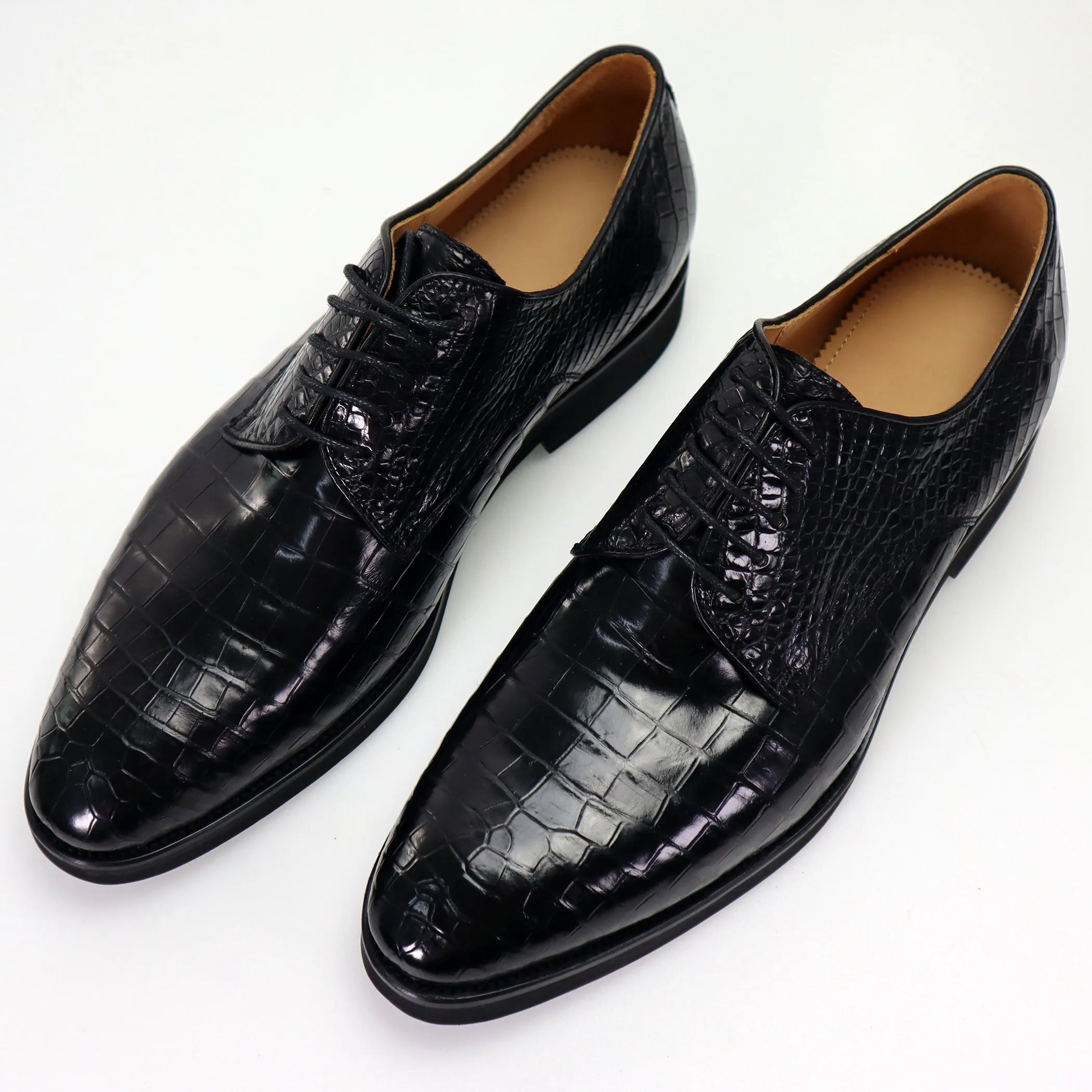 Handcrafted Alligator Derby Perforated Lace-Up Dress Shoes: Genuine Elegance and Luxury