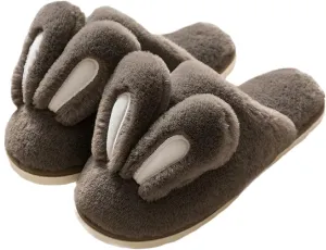 HANDKEI Women's Cute Rabbit Ears Winter Plush Non-Slip Fluffy Slippers - Men's Indoor House Warm Slippers