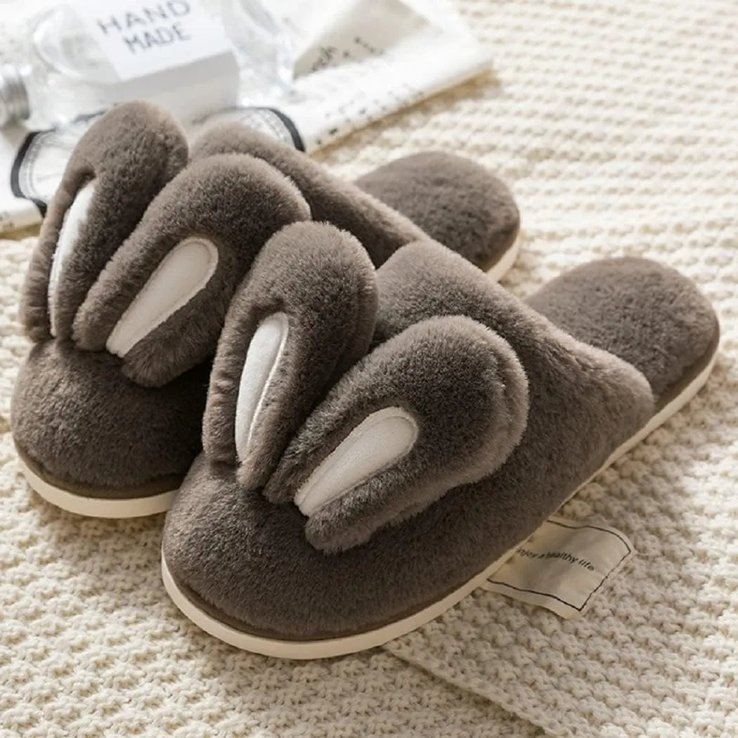 HANDKEI Women's Cute Rabbit Ears Winter Plush Non-Slip Fluffy Slippers - Men's Indoor House Warm Slippers