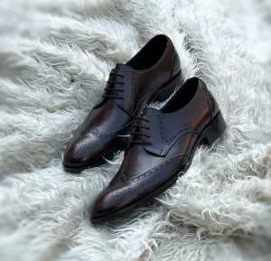 Handmade Black Wingtip Brogue Dress Shoes for Men