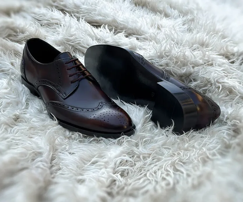 Handmade Black Wingtip Brogue Dress Shoes for Men