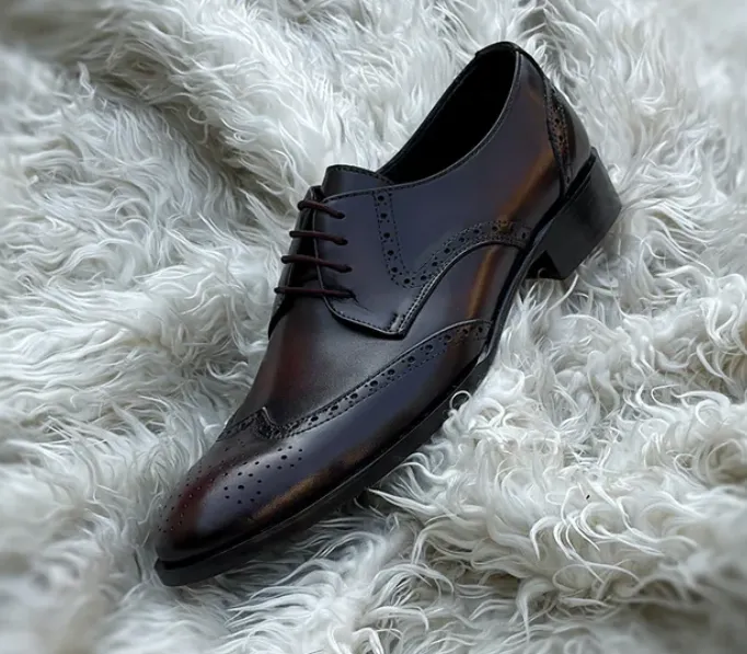 Handmade Black Wingtip Brogue Dress Shoes for Men
